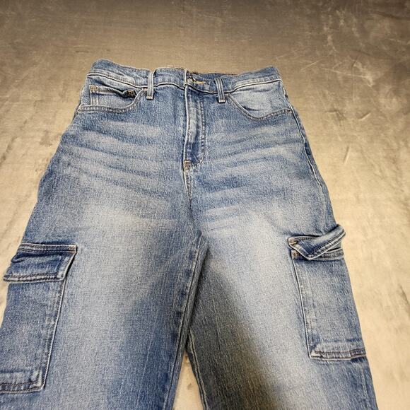 Express Jeans Womens 6 Long Blue Denim High Rise Straight Ankle Cargo Pockets - Picture 2 of 12